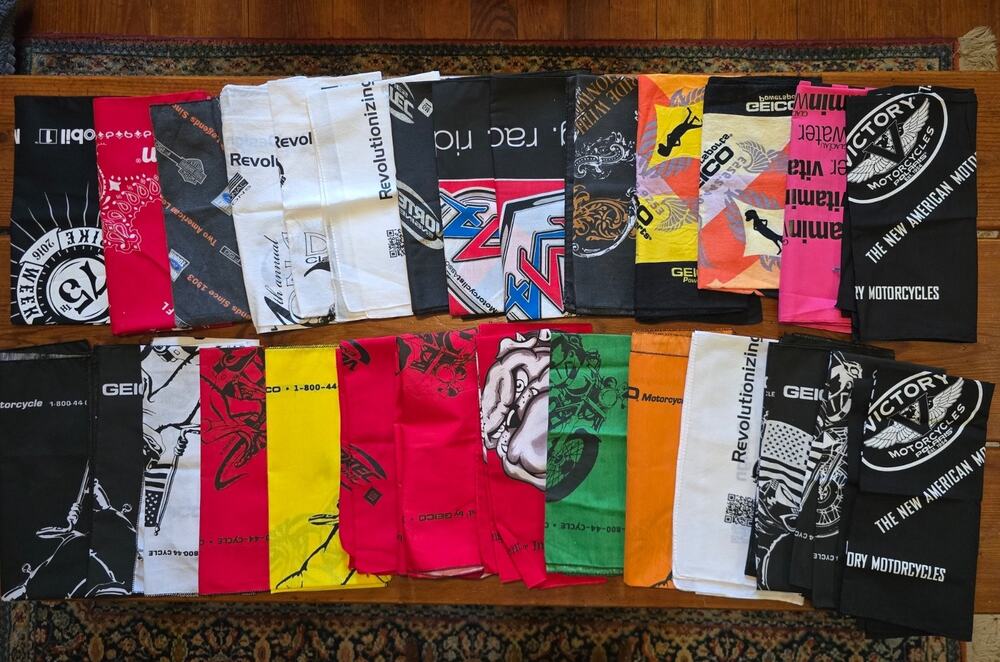 Lot of 28 Motorcycle Bandanas Insurance Geico AMA Bike Week Vortec Bandana